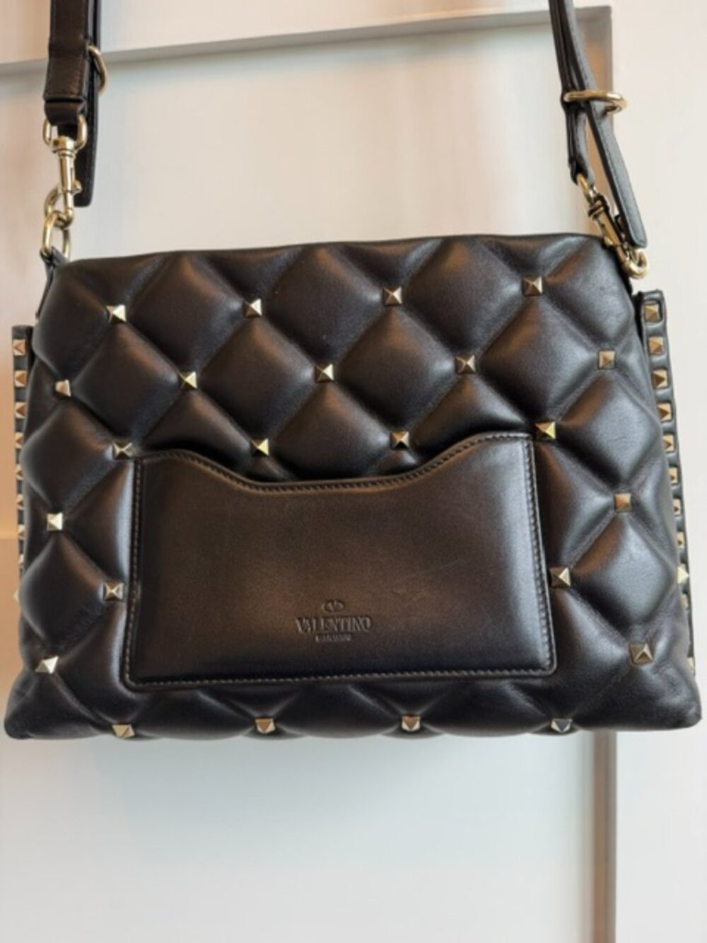 Authentic Valentino Black Leather Gold Rockstud Candystud Crossbody Bag Clutch - Picture 3 of 12